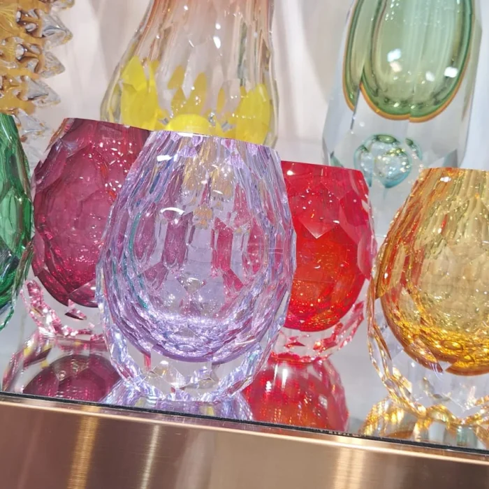 Colorful Faceted Crystal Goblets Set