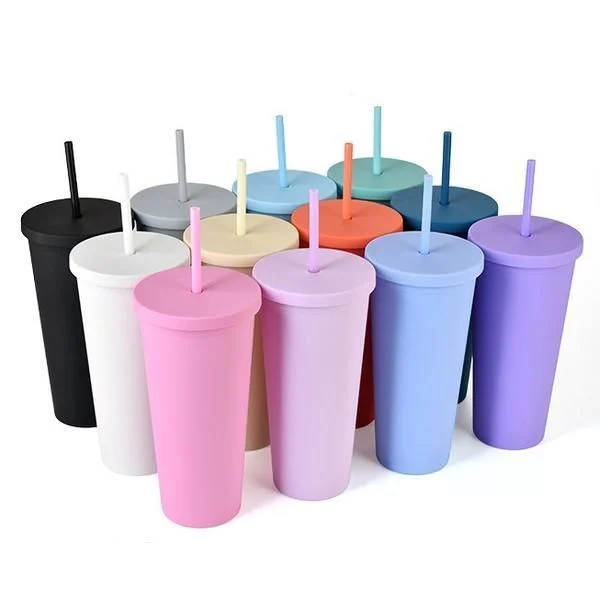 Colorful Matte Tumbler Cups with Straws Set