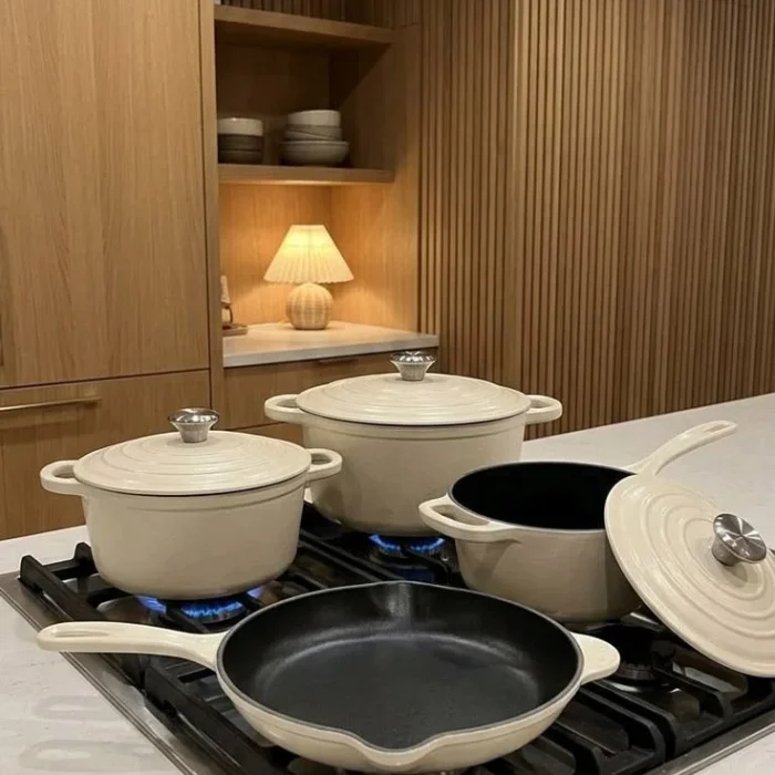 Cream and Black Cookware Pots Set