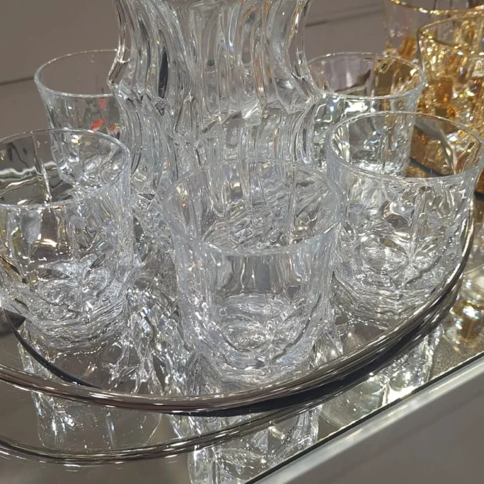 Crystal Decanter and Glasses Set on Mirror Tray