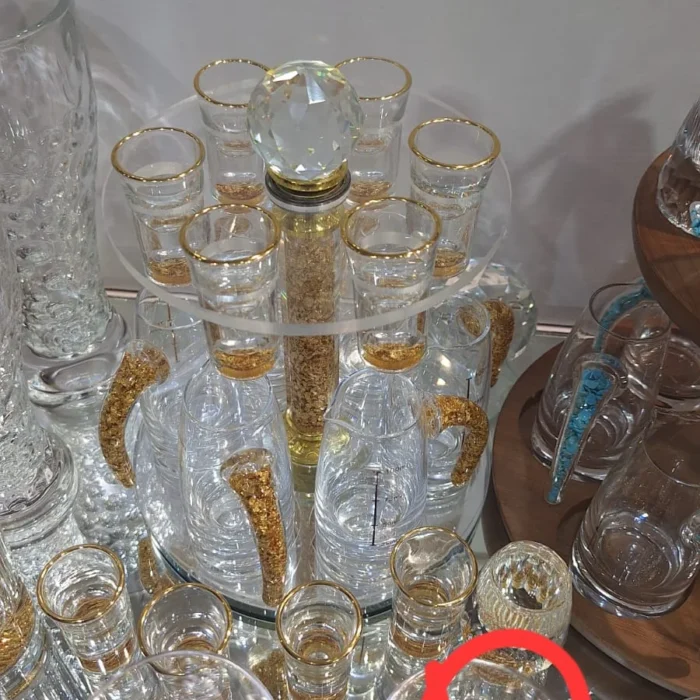 Crystal Decanter and Glasses Set with Gold Accents
