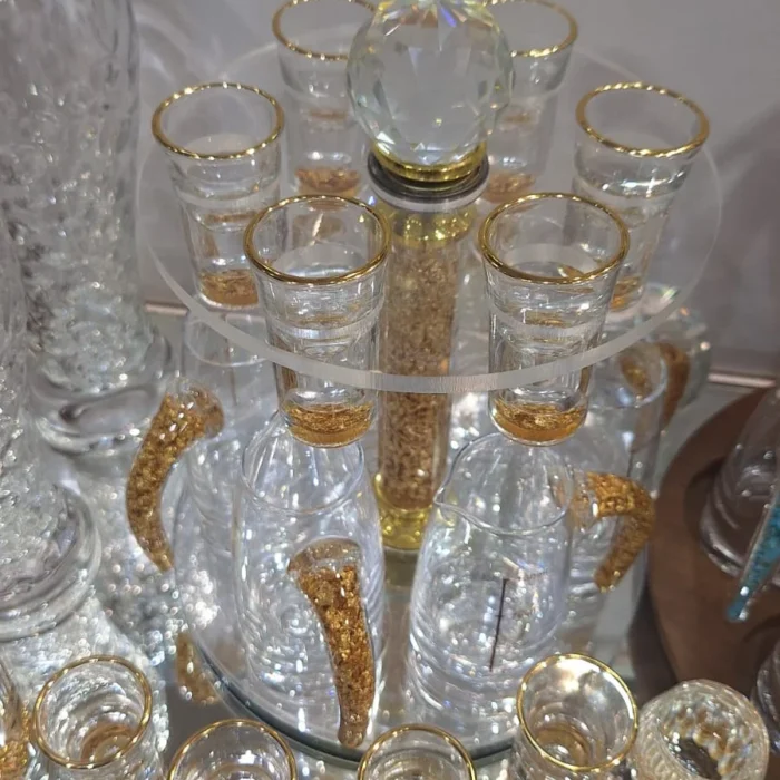 Crystal Decanter and Goblets Set with Gold Accents