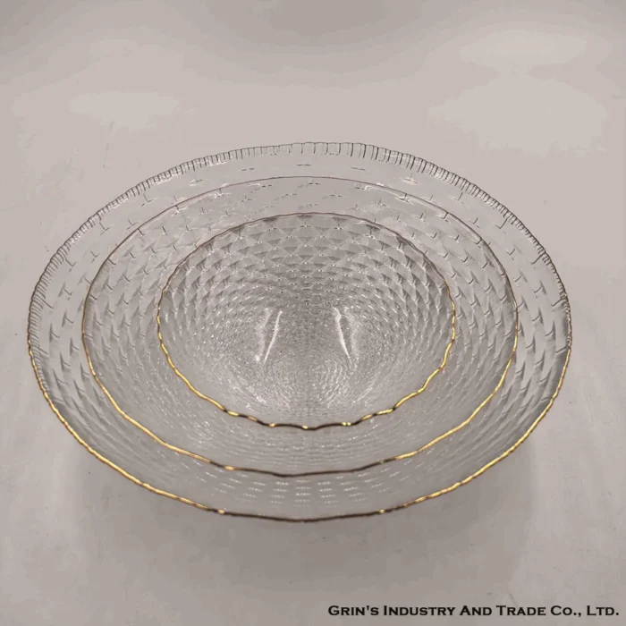 Diamond Grid Glass Plates with Gold Rim Set