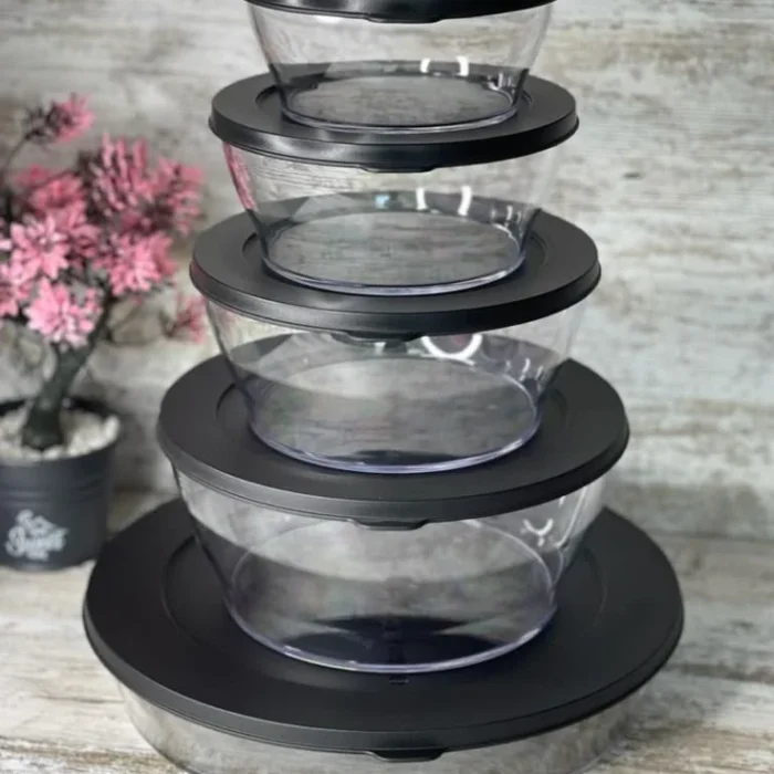 Glass Food Storage Bowls with Black Lids Set