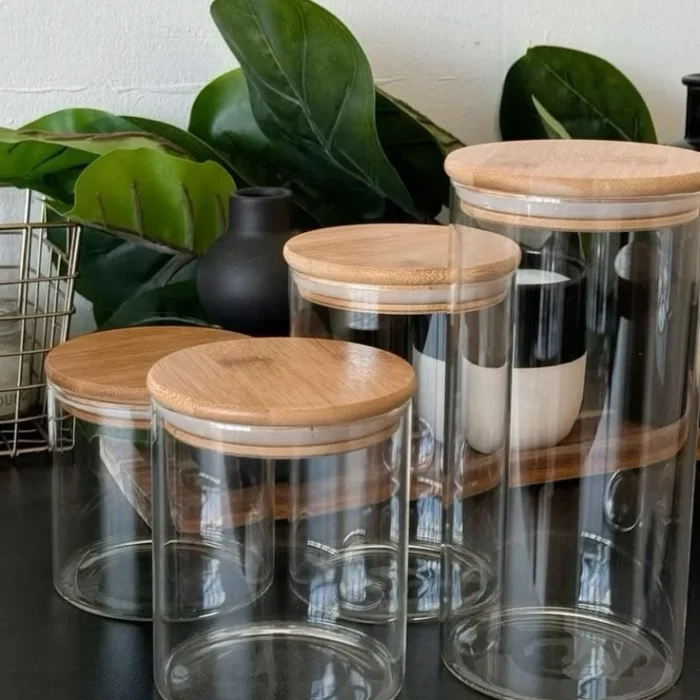 Glass Storage Canisters with Bamboo Lids Set