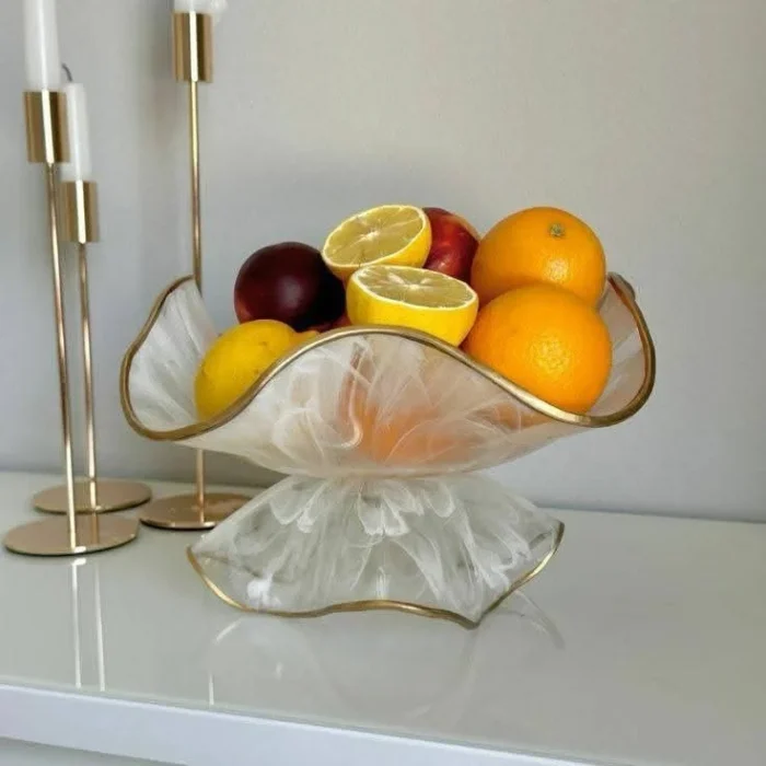 Gold Wavy Glass Fruit Bowl Centerpiece