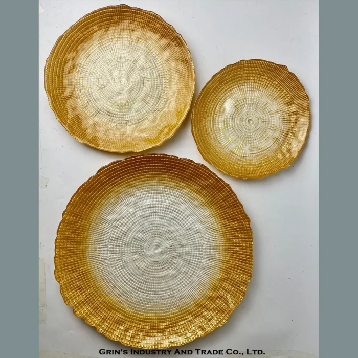 Golden Amber Diamond Glass Plates Set