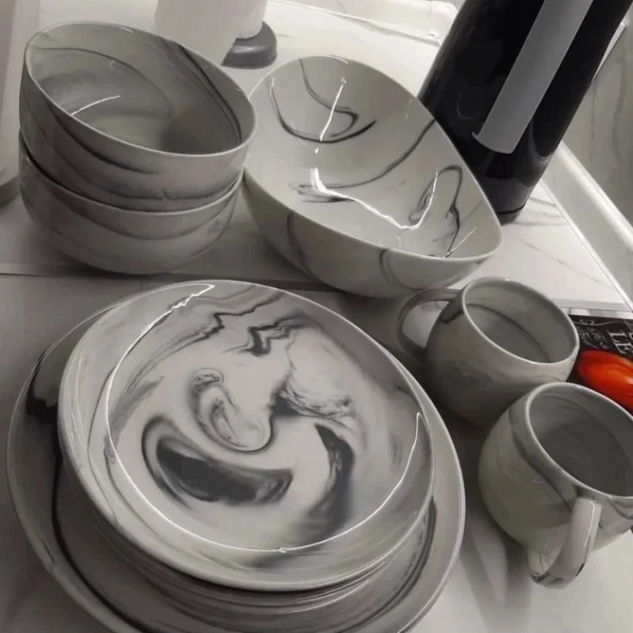 Grey Marble Pattern Ceramic Dinnerware Set