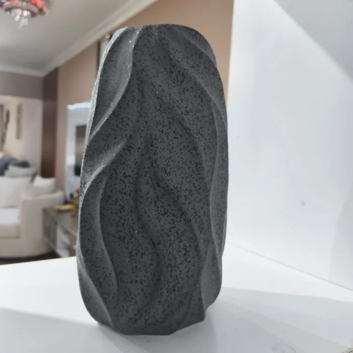 Grey Stone Textured Oval Vase