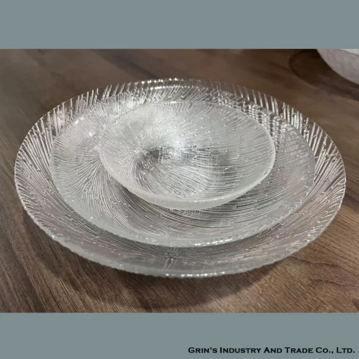 Ice Crystal Textured Glass Plates Set
