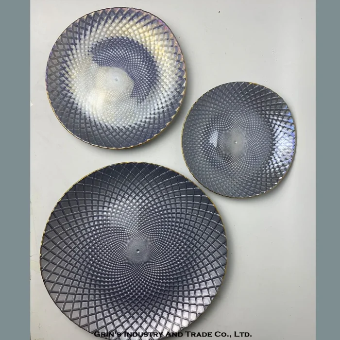 Iridescent Silver Sunburst Glass Plates Set