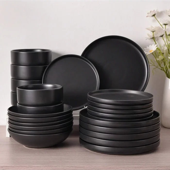 Matte Black Ceramic Dinnerware Set