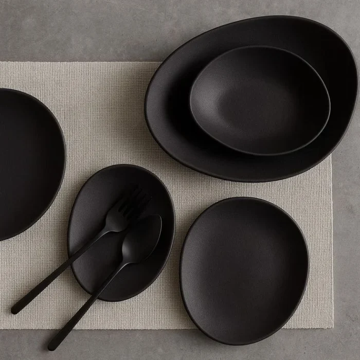 Matte Black Dinnerware and Cutlery Set