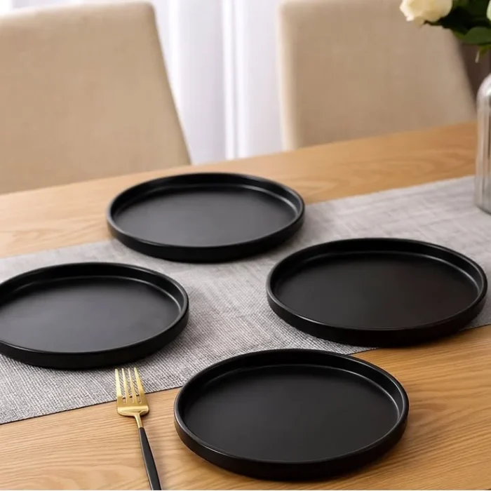 Matte Black Round Ceramic Plates Set