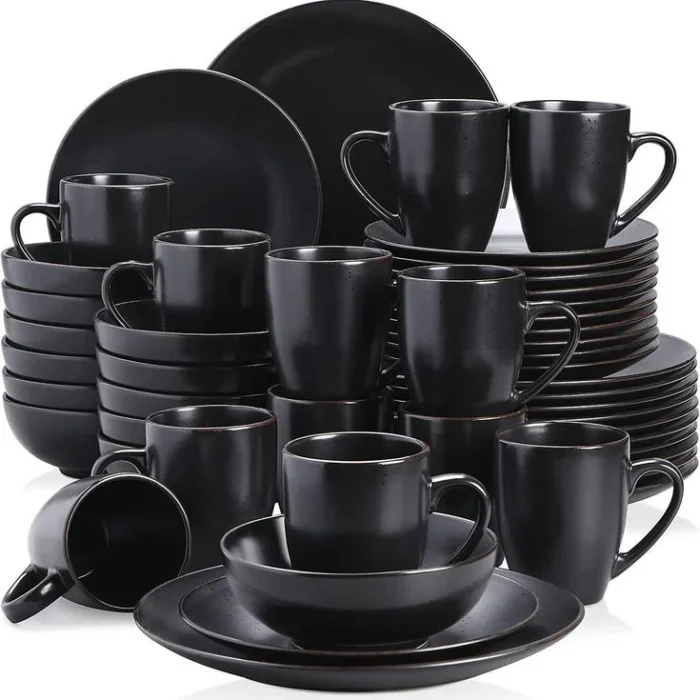 Matte Black Stoneware Dinnerware Set