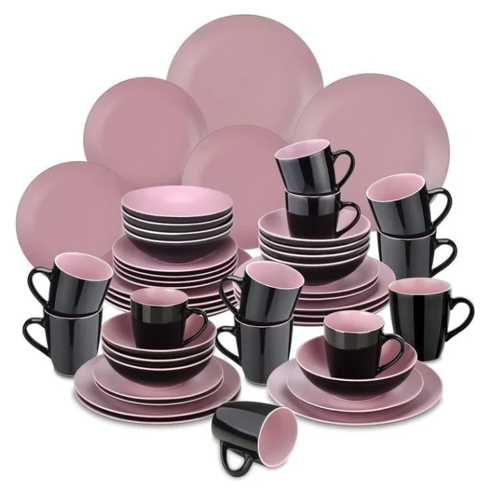 Mauve Pink and Black Dinnerware Set