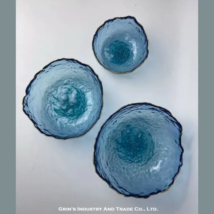 Ocean Blue Wavy Glass Bowls Set