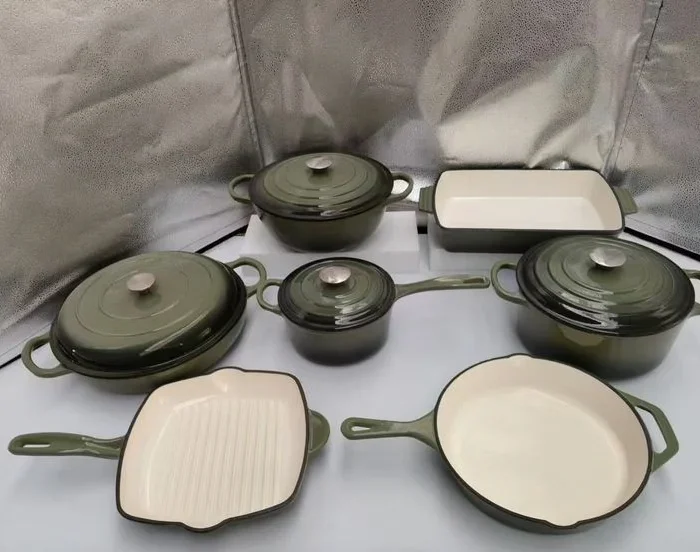 Olive Green Enamel Cast Iron Cookware Set