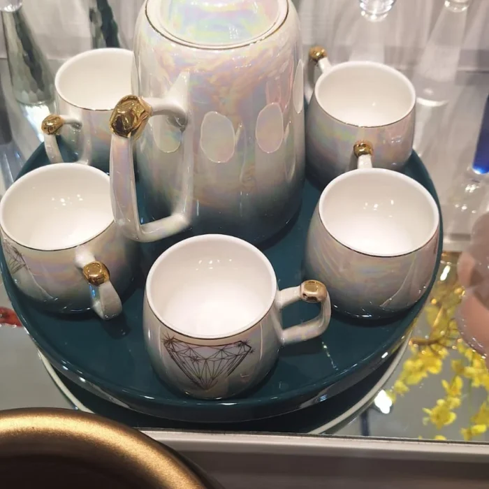 Opal Pearl Porcelain Tea Set on Tray