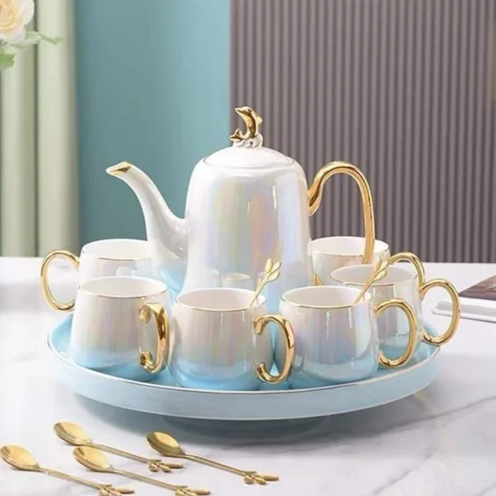 Opal Pearl Porcelain Tea Set with Gold Trim