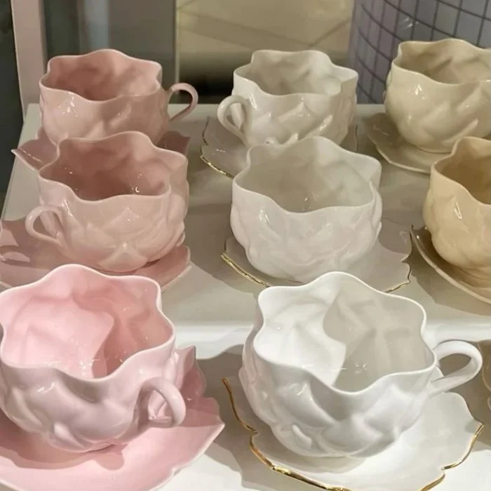 Pastel Flower Petal Ceramic Teacups Set