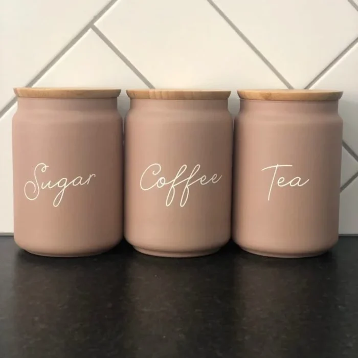 Pink Ceramic Kitchen Canisters Set