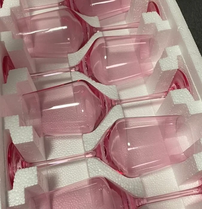 Pink Glass Wine Goblets Set
