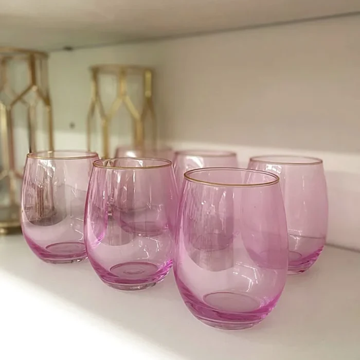 Pink Tinted Stemless Glassware Set