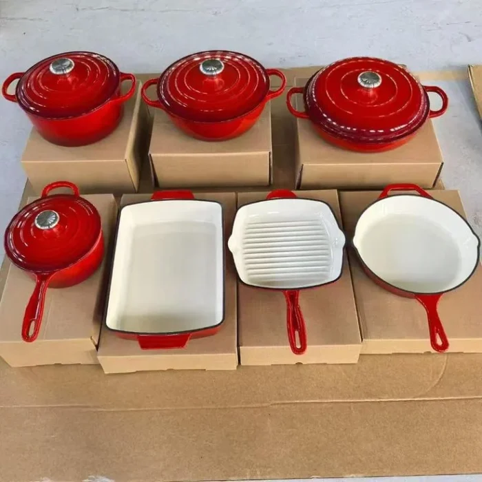 Red Enamel Cast Iron Cookware Set