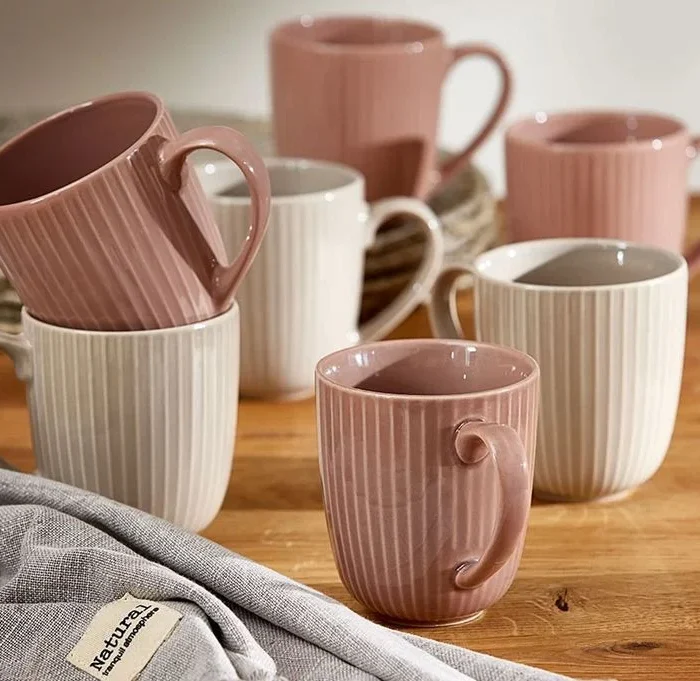 Ribbed Ceramic Coffee Mugs Set