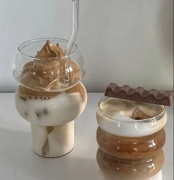 Ribbed Glass Coffee Cups Pair