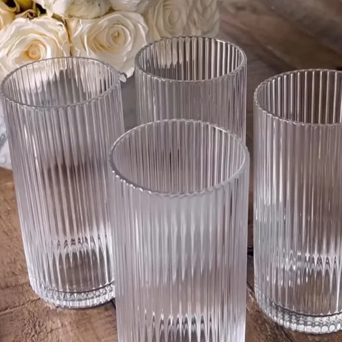 Ribbed Glass Highball Tumblers Set