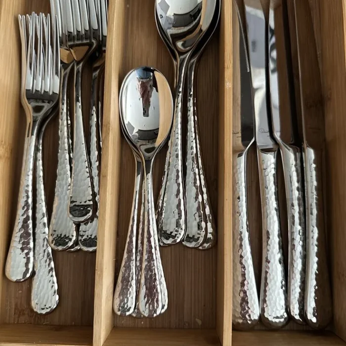 Silver Ornate Cutlery Set in Wooden Organizer