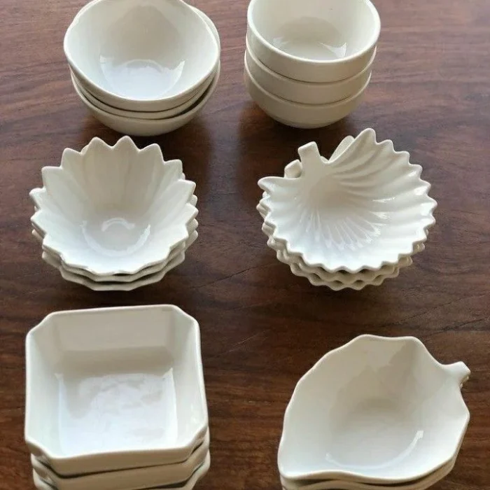 Small White Ceramic Dip Bowls Set
