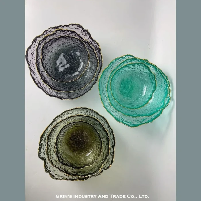 Smoky Grey and Teal Glass Bowls Set