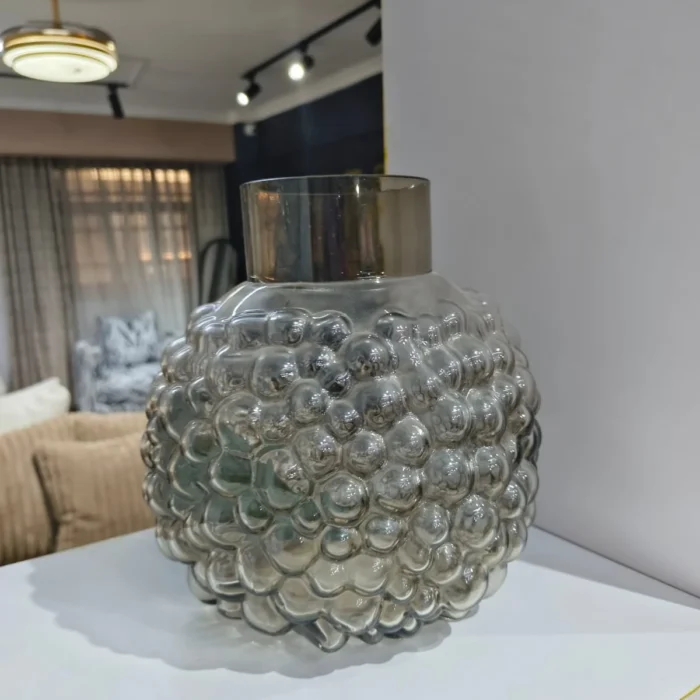 Smoky Grey Bubble Glass Vase