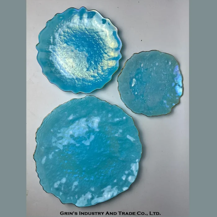 Turquoise Iridescent Glass Plates Set