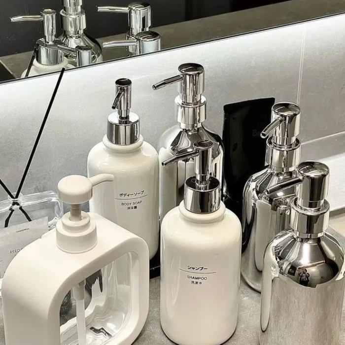 White and Silver Liquid Soap Dispensers Set