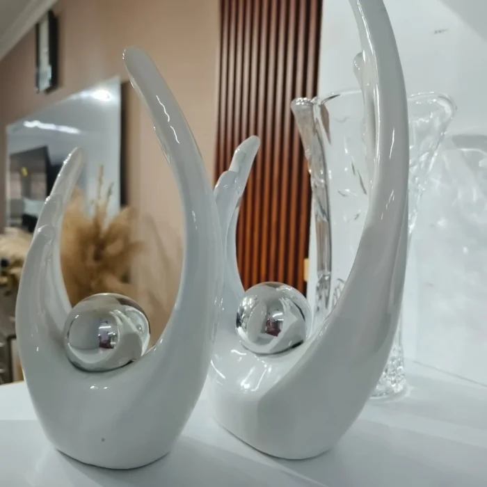 White Ceramic Crescent Sculptural Vases