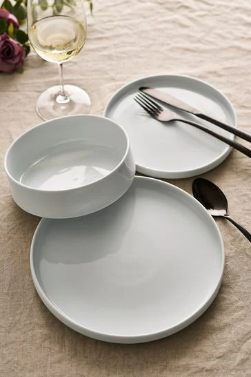 White Ceramic Deep Plates Dinnerware Set