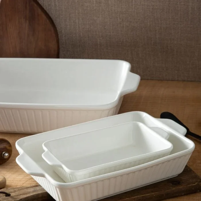 White Ceramic Rectangular Baking Dishes Set
