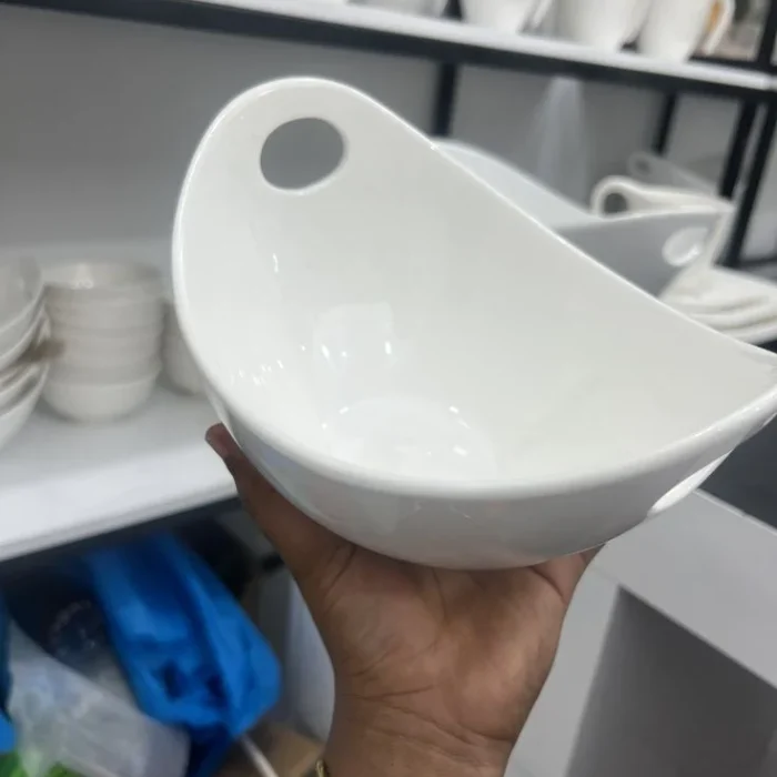 White Ceramic Slanted Oval Bowl
