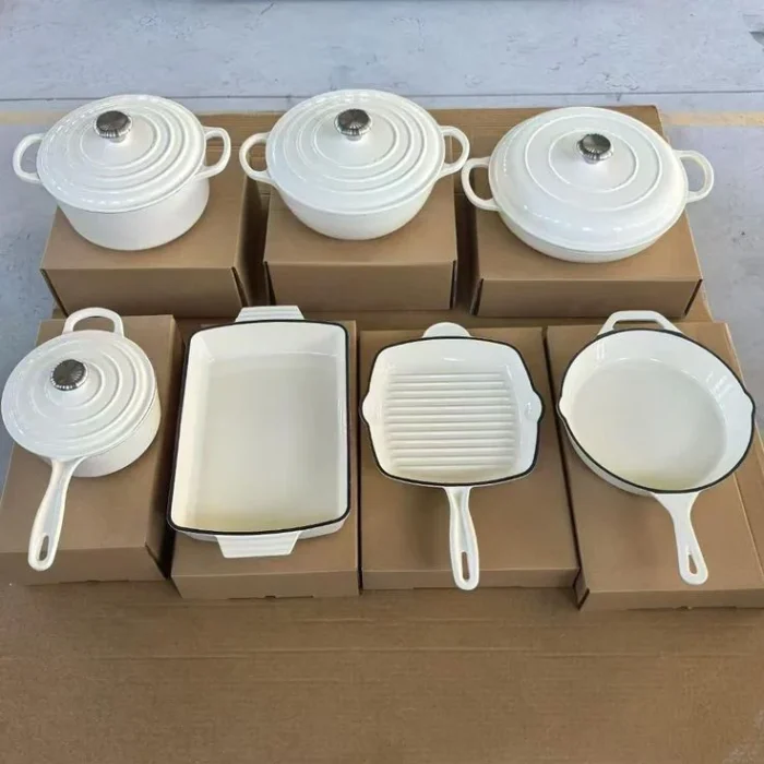 White Enamel Cast Iron Cookware Set