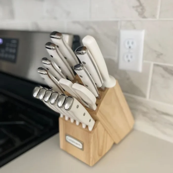White Handle Kitchen Knife Block Set