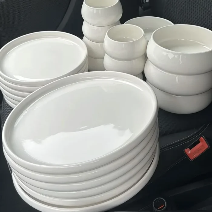White Porcelain Plates and Bowls Set