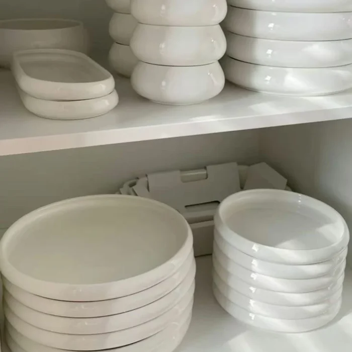 White Porcelain Stacking Bowls and Plates Set