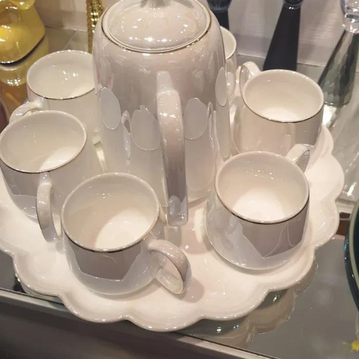 White Porcelain Tea Set with Gold Handles