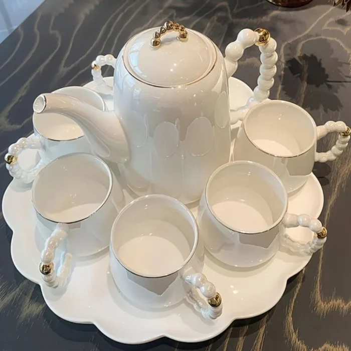 White Porcelain Tea Set with Gold Trim