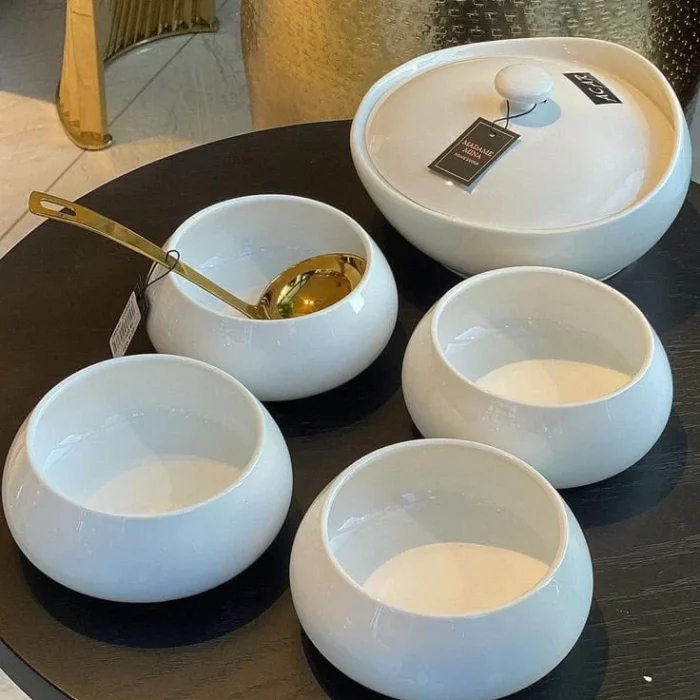 White Spherical Serving Soup Bowls Set